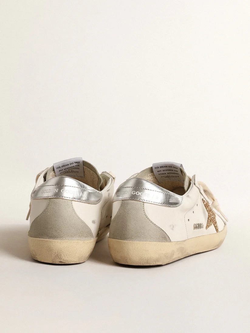 Super-Star with gold glitter star and ice-grey suede inserts