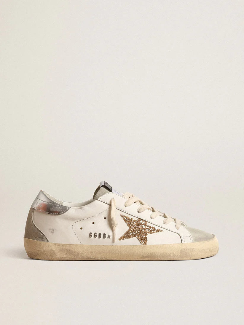 Super-Star with gold glitter star and ice-grey suede inserts