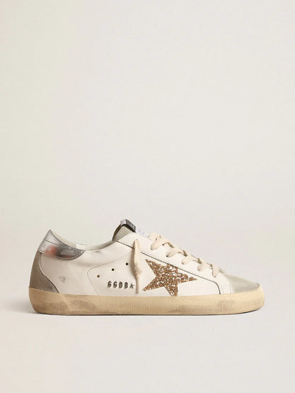 Super-Star with gold glitter star and ice-grey suede inserts