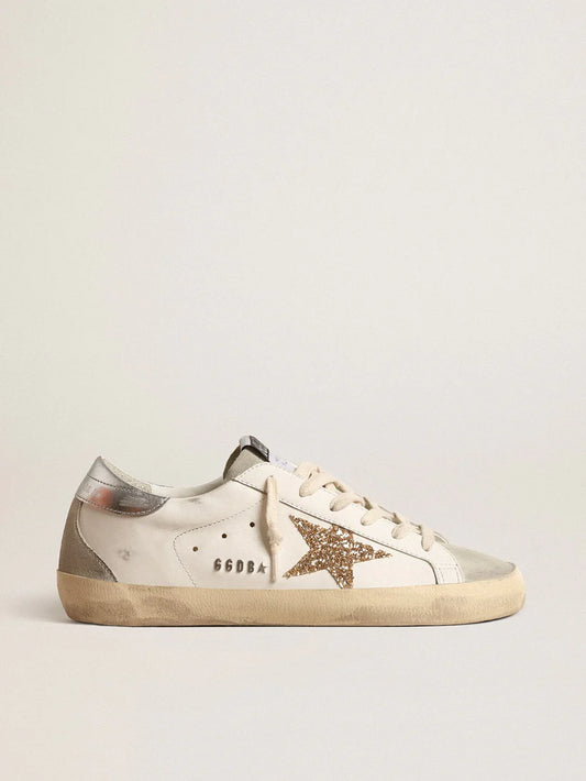 Super-Star with gold glitter star and ice-grey suede inserts