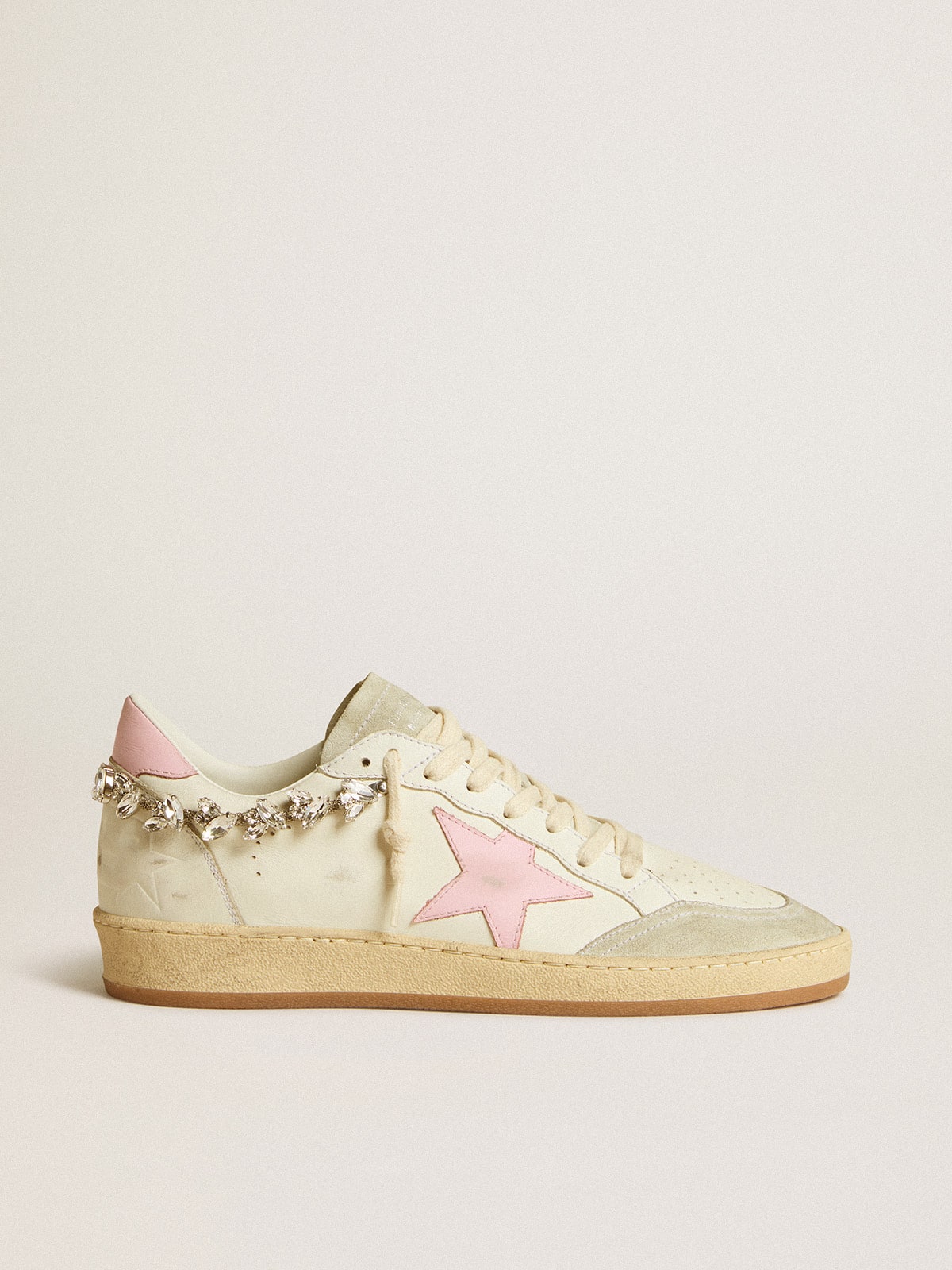 Pink leather star and crystal appliqué