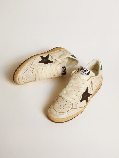 Black leather star and green leather on the heel
