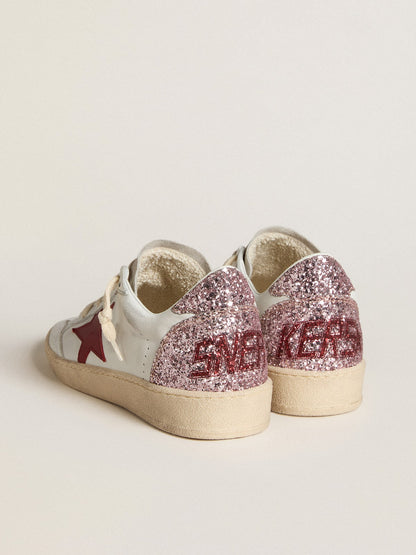 Red leather star and pink glitter on the heel