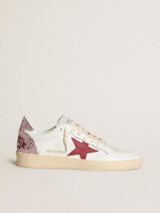 Red leather star and pink glitter on the heel