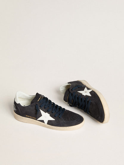 Dark blue suede with star and leather heel detail
