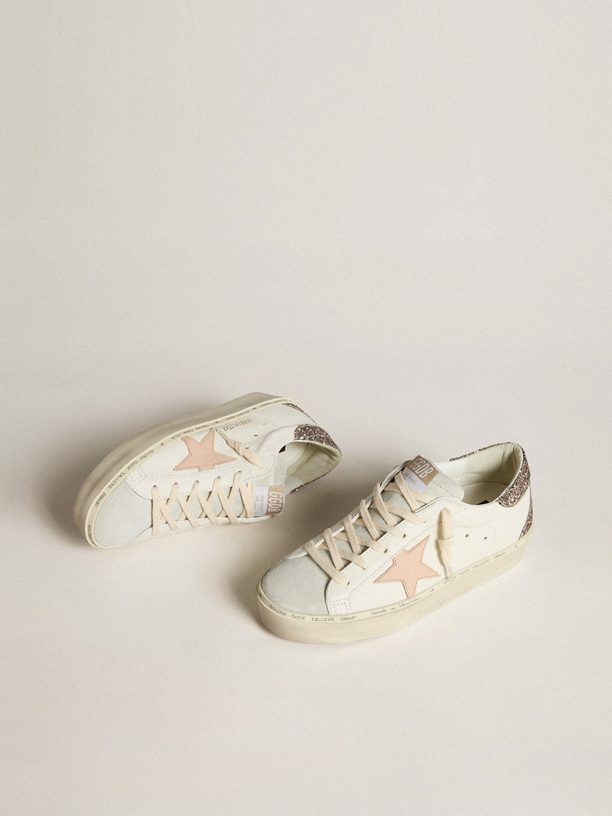 Hi Star in white nappa leather with red leather star and glitter heel