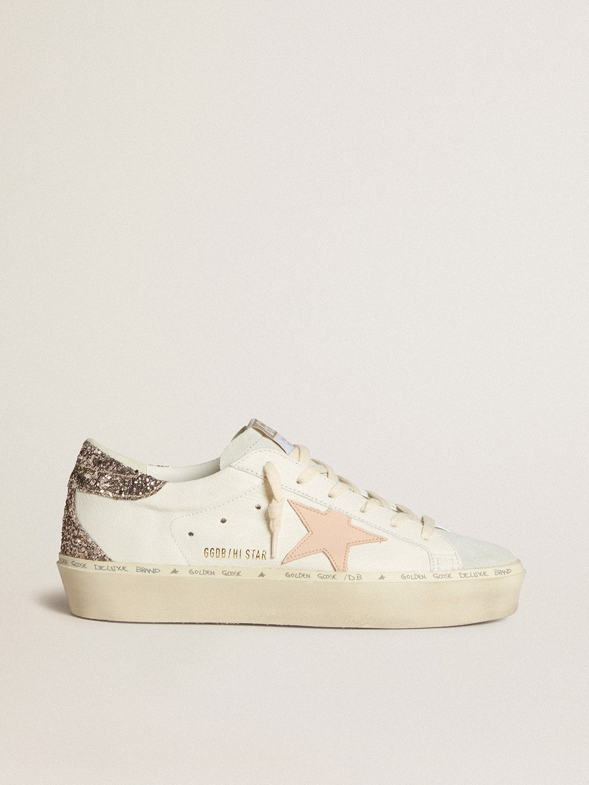 Hi Star in white nappa leather with red leather star and glitter heel