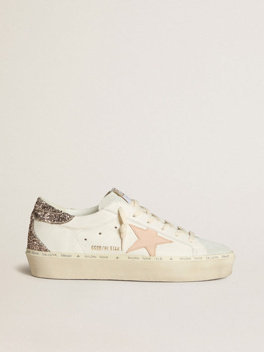 Hi Star in white nappa leather with red leather star and glitter heel