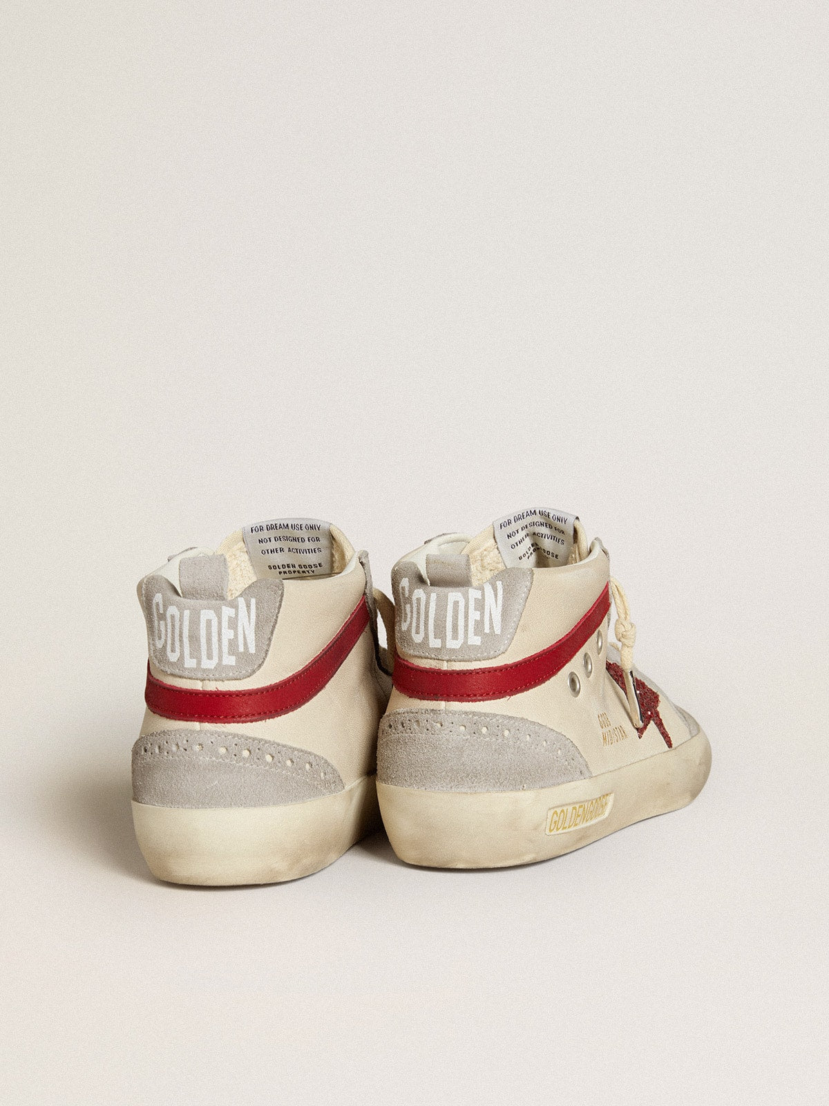 Mid Star in leather with glitter star and comma in red nubuck