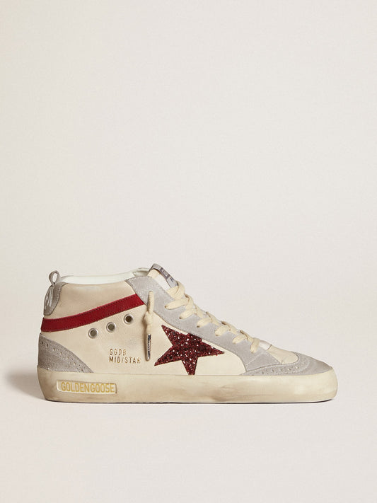 Mid Star in leather with glitter star and comma in red nubuck