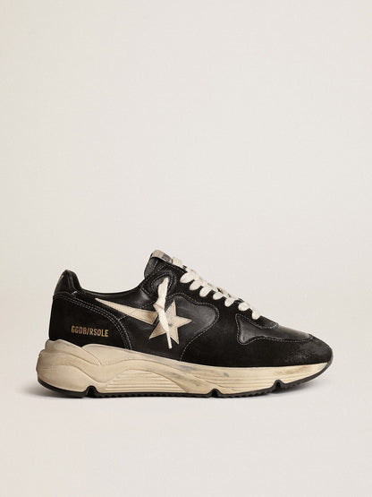 Running sole made of black nappa and suede