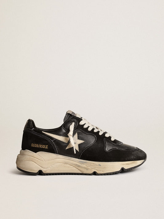 Running sole made of black nappa and suede