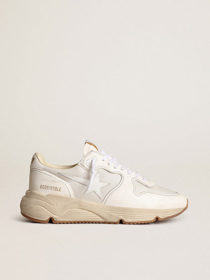 Running sole made of mesh and white nappa leather