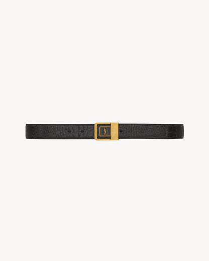 Belt with La-66 buckle in embossed crocodile leather