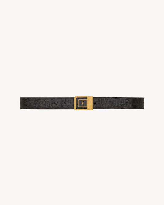 Belt with La-66 buckle in embossed crocodile leather