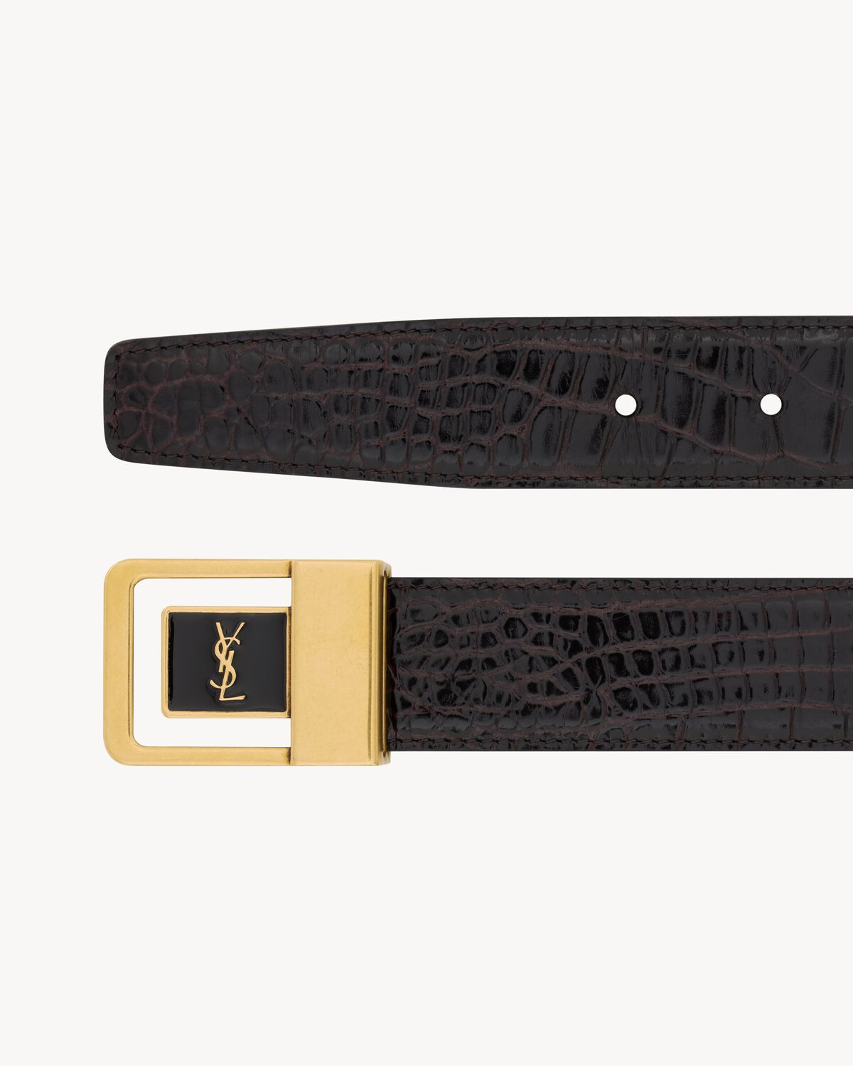 Belt with La-66 buckle in embossed crocodile leather