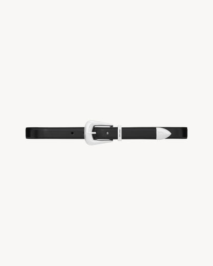 Belt with folk buckle made of smooth leather in black