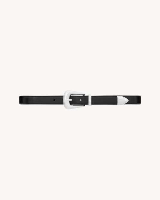 Belt with folk buckle made of smooth leather in black