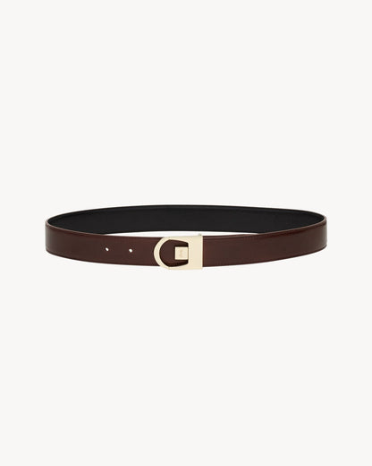Reversible belt made of smooth leather in black/wine red