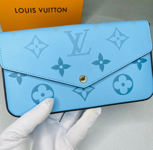 Sarah Leather Wallet Empreinte Light Blue