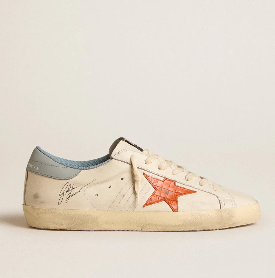 Super-Star with crocodile print on the star and heel detail in silver-azure