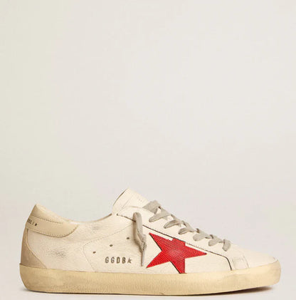Super-Star in nappa leather with red star and cream-colored leather heel