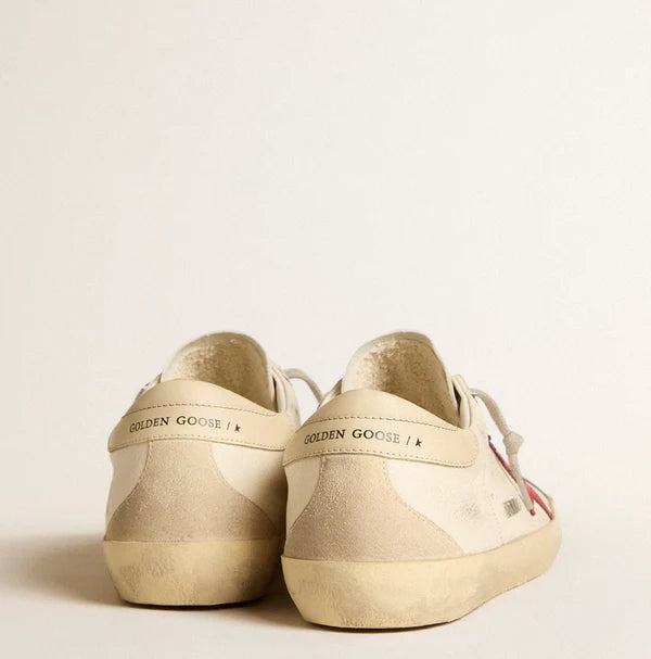 Super-Star in nappa leather with red star and cream-colored leather heel