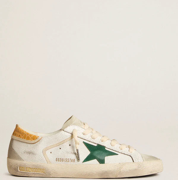 Super-Star with green suede star and yellow heel in crocodile look