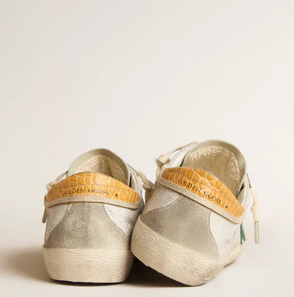 Super-Star with green suede star and yellow heel in crocodile look