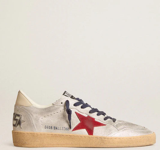 Metallic suede with suede star and leather heel