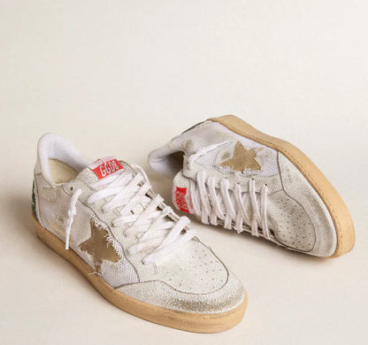 Craquelé-Leder und Mesh mit Raulederstern