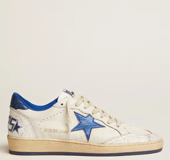White nappa leather with star and cornflower blue heel
