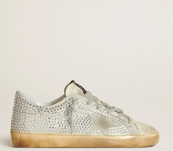 Super-Star made of nubuck in lived-in-white with Swarovski crystals