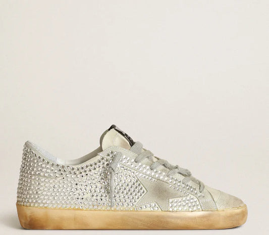 Super-Star made of nubuck in lived-in-white with Swarovski crystals
