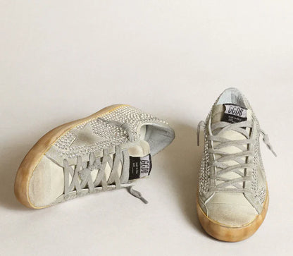 Super-Star made of nubuck in lived-in-white with Swarovski crystals