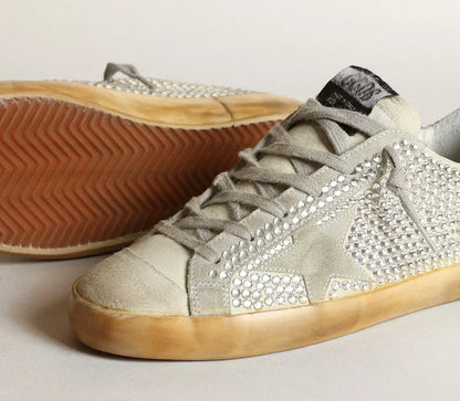 Super-Star made of nubuck in lived-in-white with Swarovski crystals