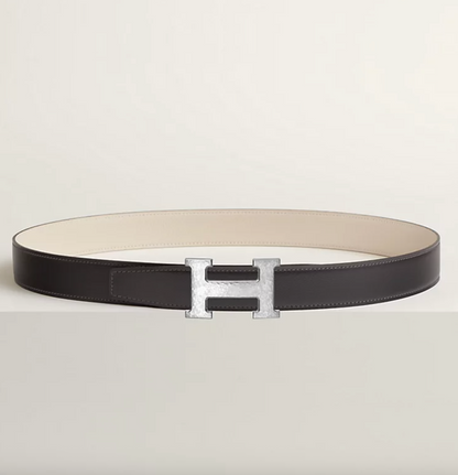 Gürtelschließe H Martelée & Wendbarer Gürtelriemen 32 mm Graphit/Kreide Herren