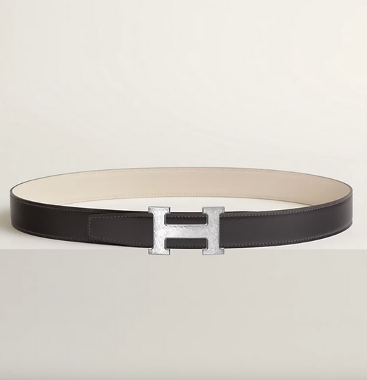Gürtelschließe H Martelée & Wendbarer Gürtelriemen 32 mm Graphit/Kreide Herren