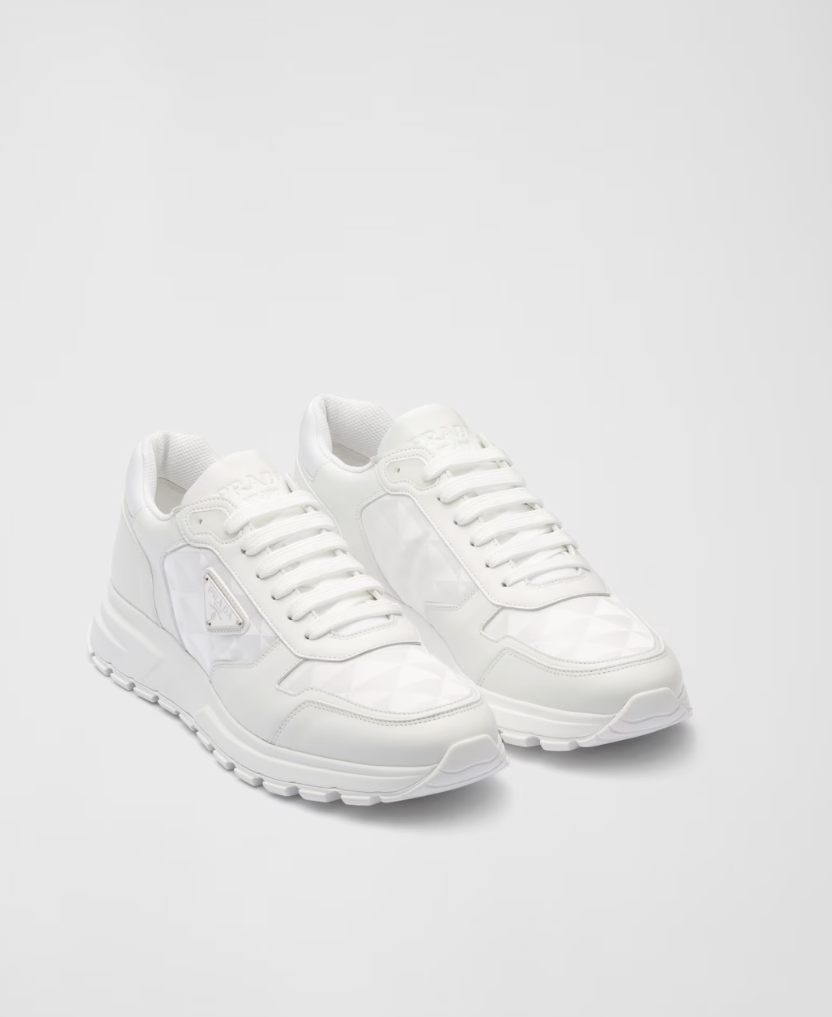 Leather and Re-Nylon sneakers – White