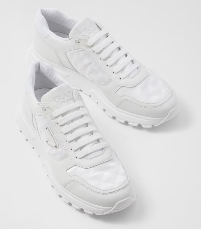 Leather and Re-Nylon sneakers – White