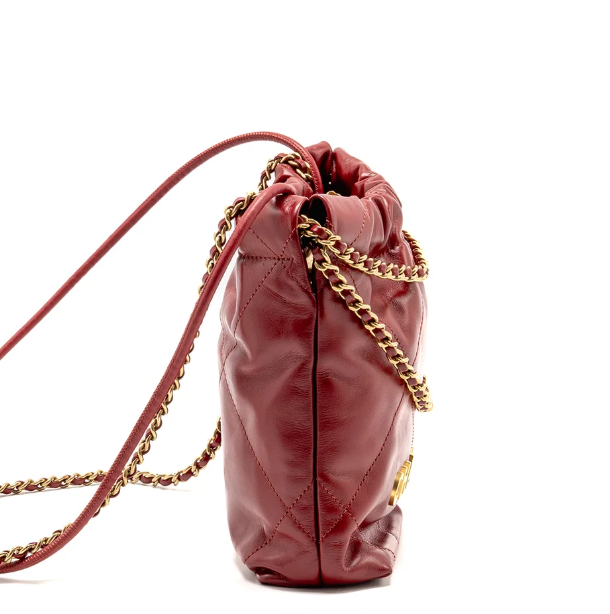 Mini 22 Tasche aus glänzendem rotem Kalbsleder