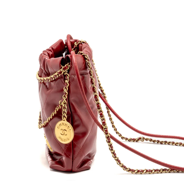 Mini 22 Tasche aus glänzendem rotem Kalbsleder