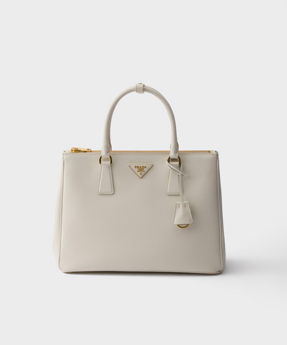 Large Galleria Bag in White Saffiano Leather
