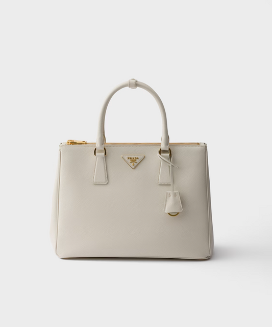 Large Galleria Bag in White Saffiano Leather