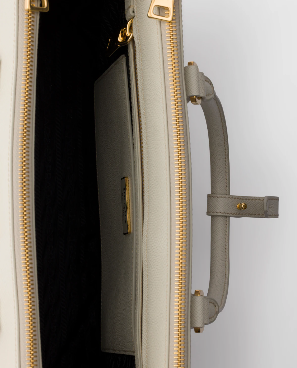 Large Galleria Bag in White Saffiano Leather