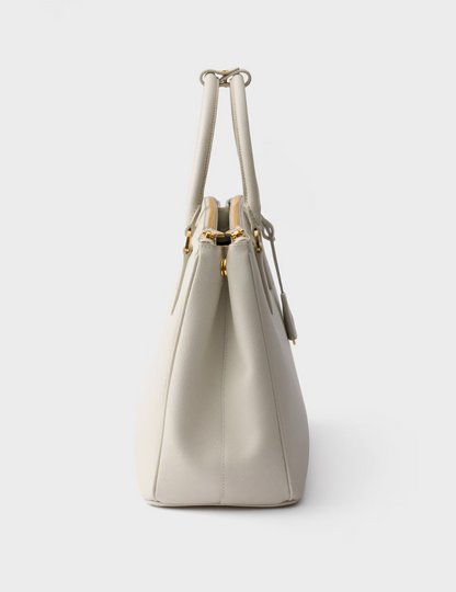 Large Galleria Bag in White Saffiano Leather