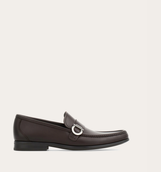 Calfskin Loafers with Gancini Detail Espresso