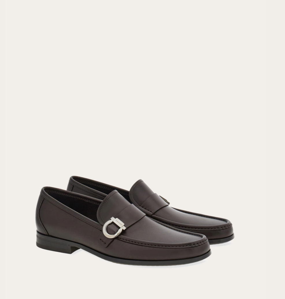 Calfskin Loafers with Gancini Detail Espresso