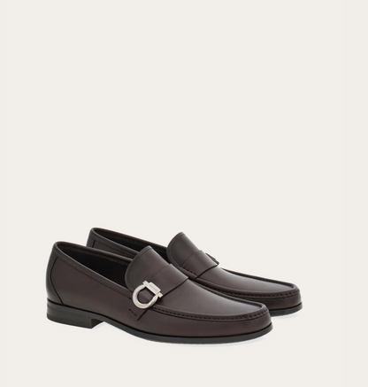 Calfskin Loafers with Gancini Detail Espresso