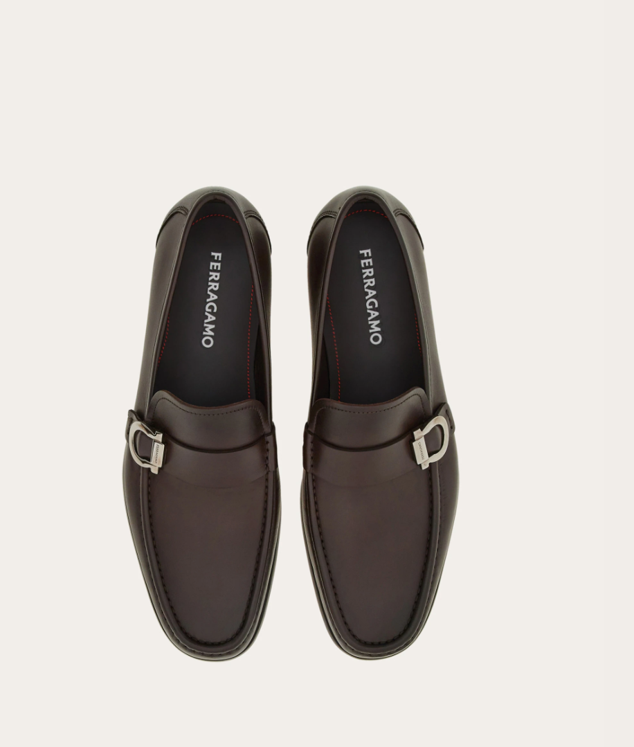 Calfskin Loafers with Gancini Detail Espresso